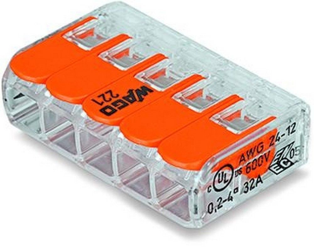 WAGO Клемма с рычагами компактная для 5-и медных проводов до 4 мм