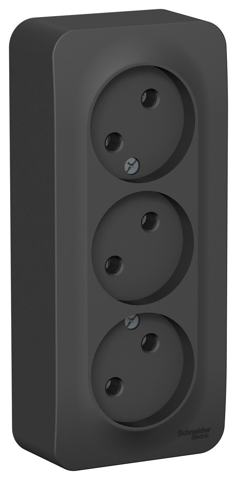 Blanca антрацит розетки и выключатели Розетка SE Blanca 3-ая Антрацит наружный б/з без шторок изолир. пластина BLNRA000316