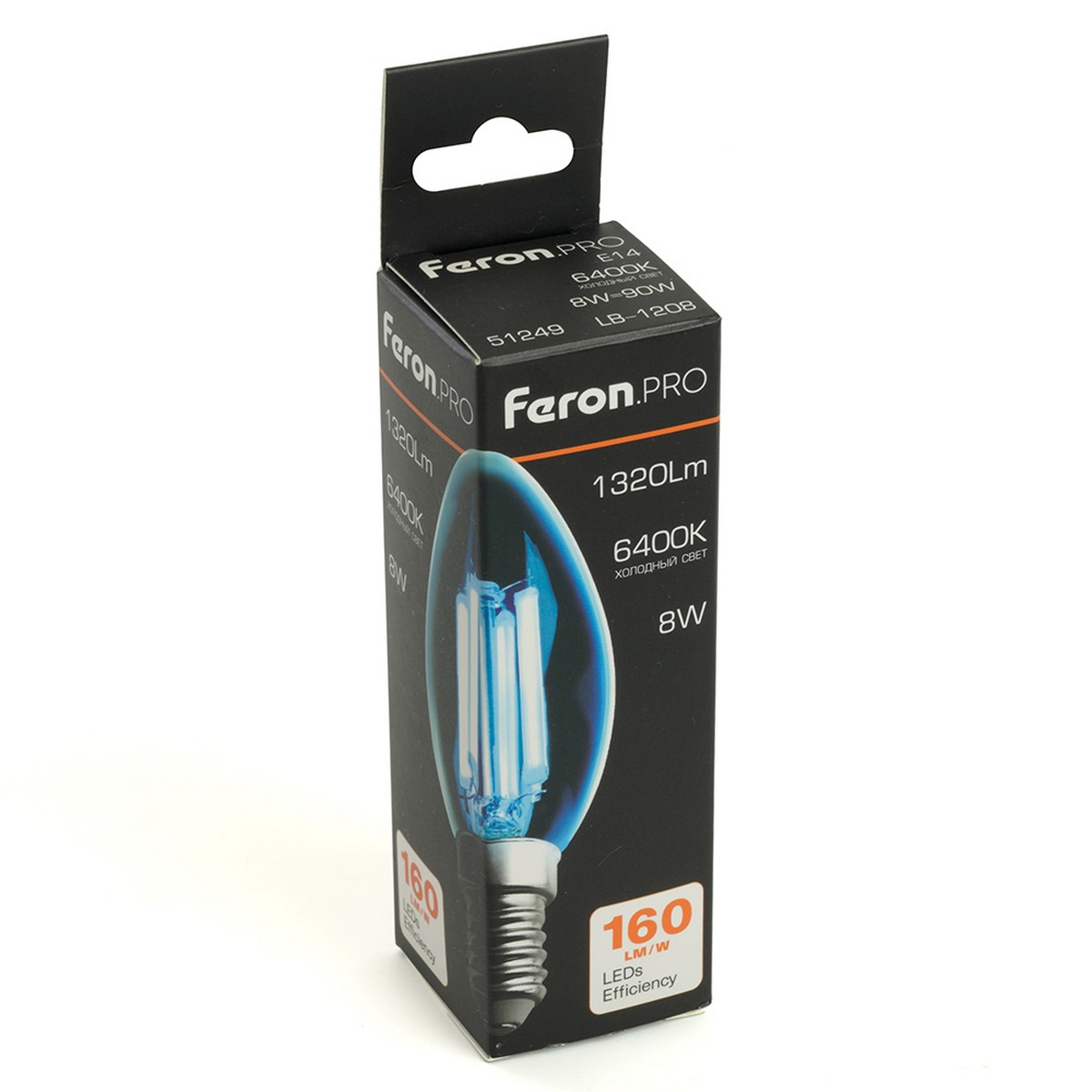 E14 Лампа светодиодная Feron.PRO LB-1208 Свеча E14 8W 175-265V 6400K 51249 