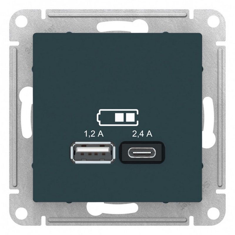 AtlasDesign Изумруд Розетка USB Systeme Electric AtlasDesign Изумруд A+С 5В/24 А 2х5В/12 А механизм ATN000839