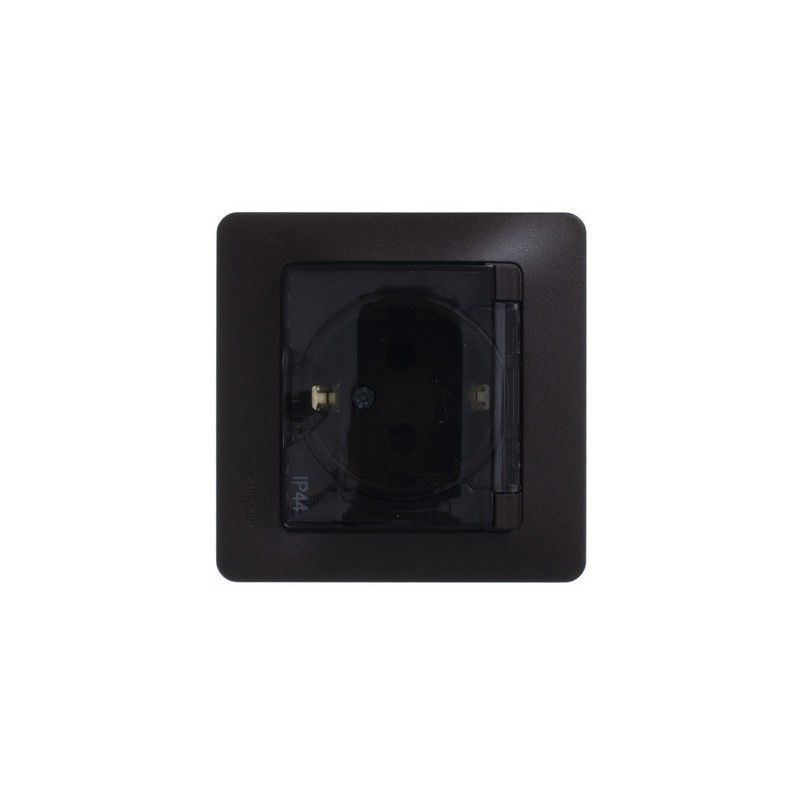 Glossa Алюминий Розетка Systeme Electric Glossa Алюминий с/з со шторками с крышкой, IP44 GSL000348