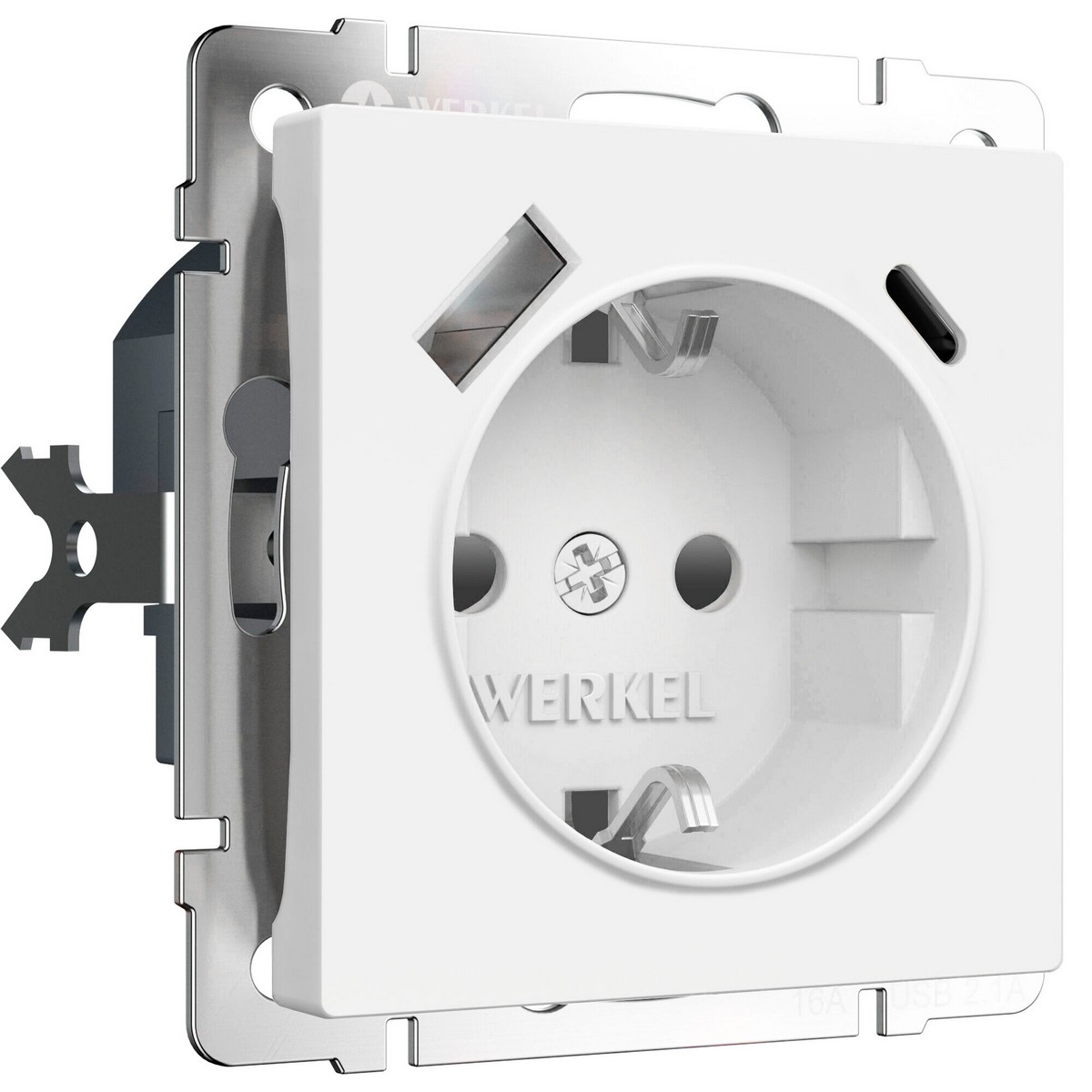 Werkel Белый матовый механизмы Розетка Werkel с заземлением, шторками и USB тип A+C (белый матовый) W1171761