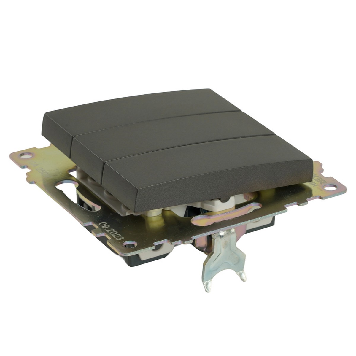 Катрин - Розетки и выключатели Stekker Выключатель 3-клавишный STEKKER GLS10-7108-06 250V 10А Катрин графит 49415