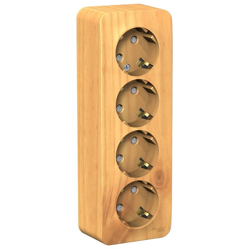 Blanca ясень розетки и выключатели Розетка SE Blanca 4-ая Ясень наружный с/з со шторками изолир. пластина BLNRA011415