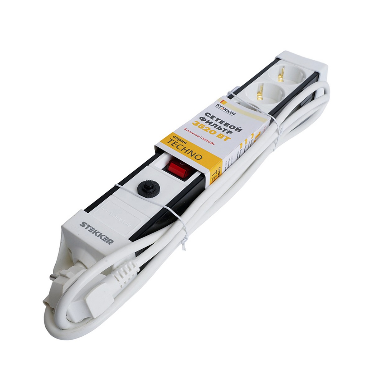 Колодки и удлинители, тройники Сетевой фильтр 3-местный с/з STEKKER HM22-31-05 5 м Techno белый 50146 