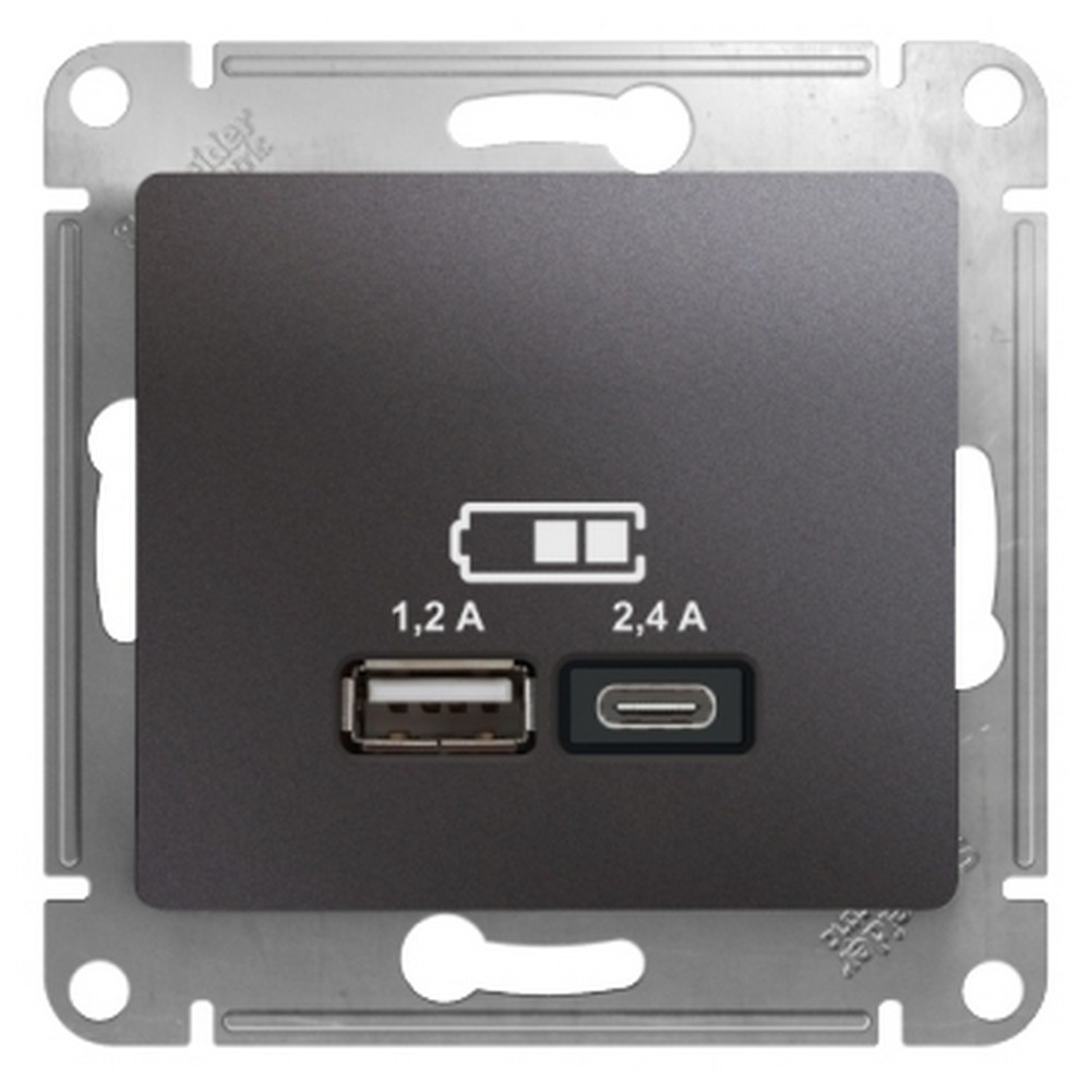 Glossa Графит Розетка USB Systeme Electric Glossa Графит A+С, 5В/2,4А, 2х5В/1,2А GSL001339
