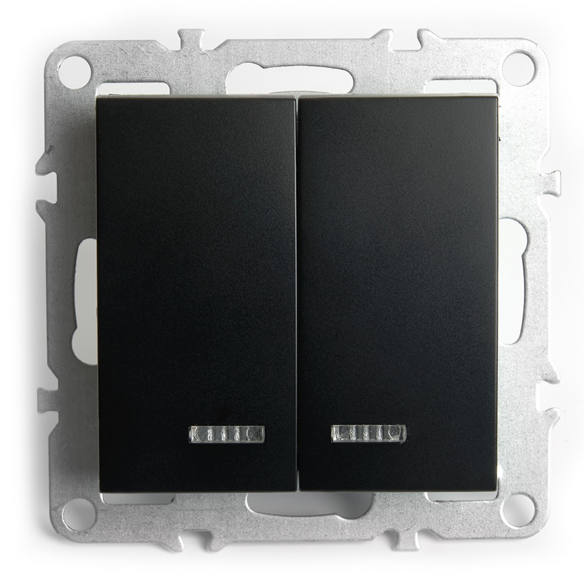 Эрна - Розетки и выключатели Stekker Выключатель 2-клавишный с индикатором STEKKER PSW10-9102-03 10А Эрна черный 49147