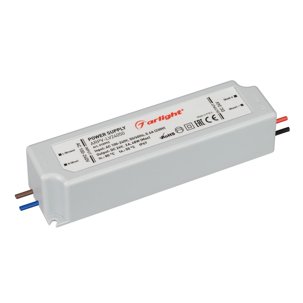 Блоки питания для светодиодной ленты Блок питания Arlight ARPV-LV24050 (24V, 2.0A, 48W) (IP67 Пластик, 2 года) 010993 