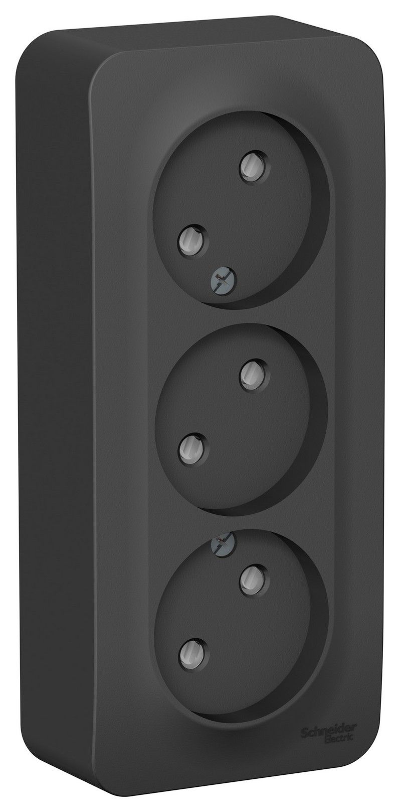 Blanca антрацит розетки и выключатели Розетка SE Blanca 3-ая Антрацит наружный б/з со шторками изолир. пластина BLNRA001316