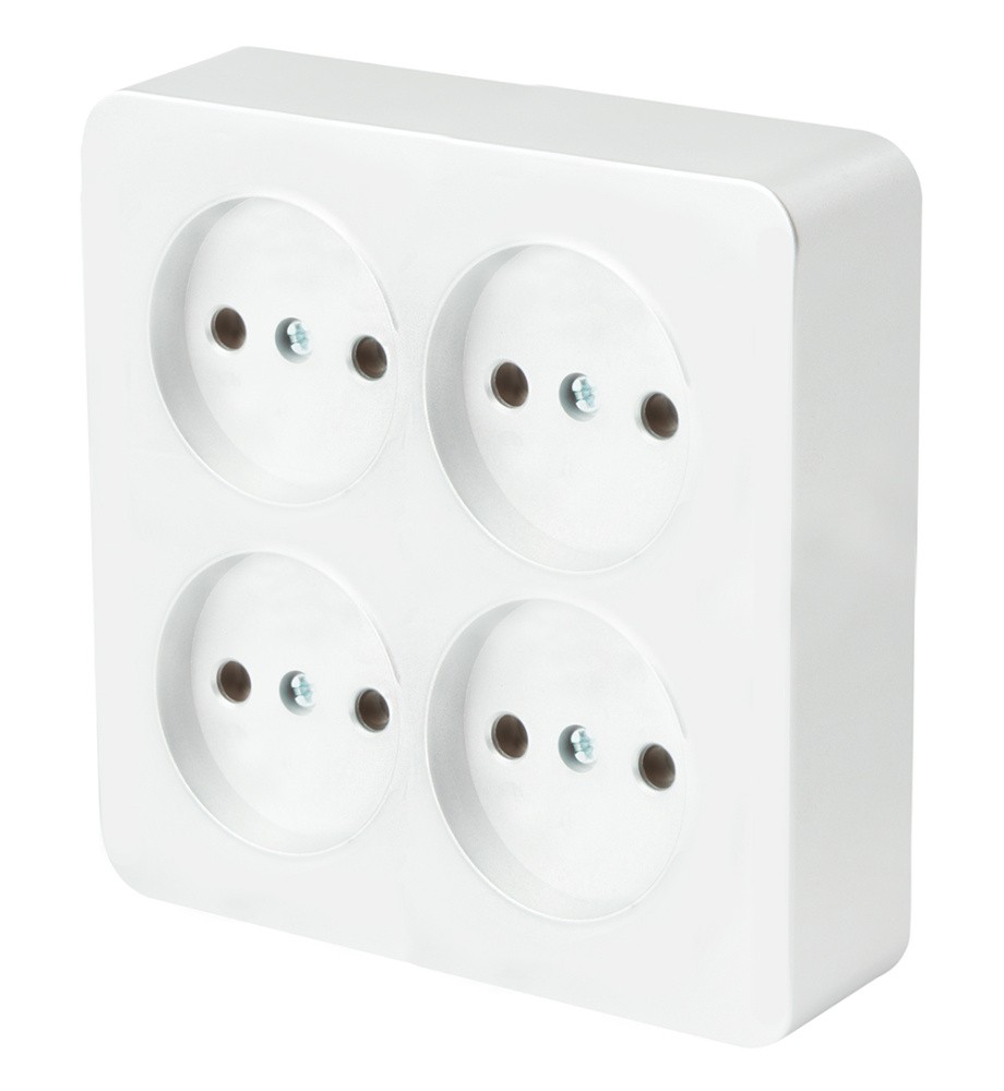 Накладные розетки и выключатели Stekker Розетка 4-местная STEKKER MST10-14S-01 б/з открытой установки квадрат София белый 49309