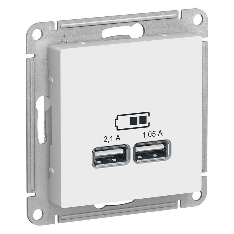 AtlasDesign Белый Розетка USB Systeme Electric AtlasDesign белый 5В, 1 порт x 2,1 А, 2 порта х 1,05 А, ATN000133