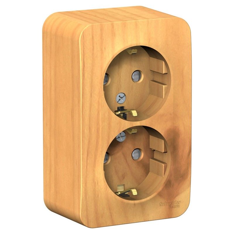 Blanca ясень розетки и выключатели Розетка SE Blanca 2-ая Ясень наружный с/з со шторками изолир. пластина BLNRA011215