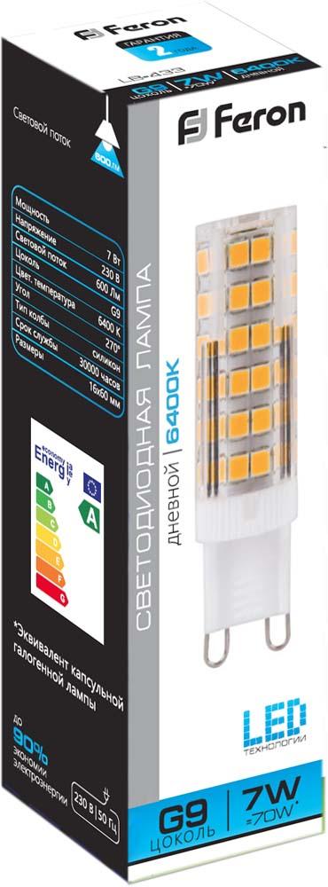 G9 Лампа светодиодная Feron LB-433 G9 7W 6400K 25768 