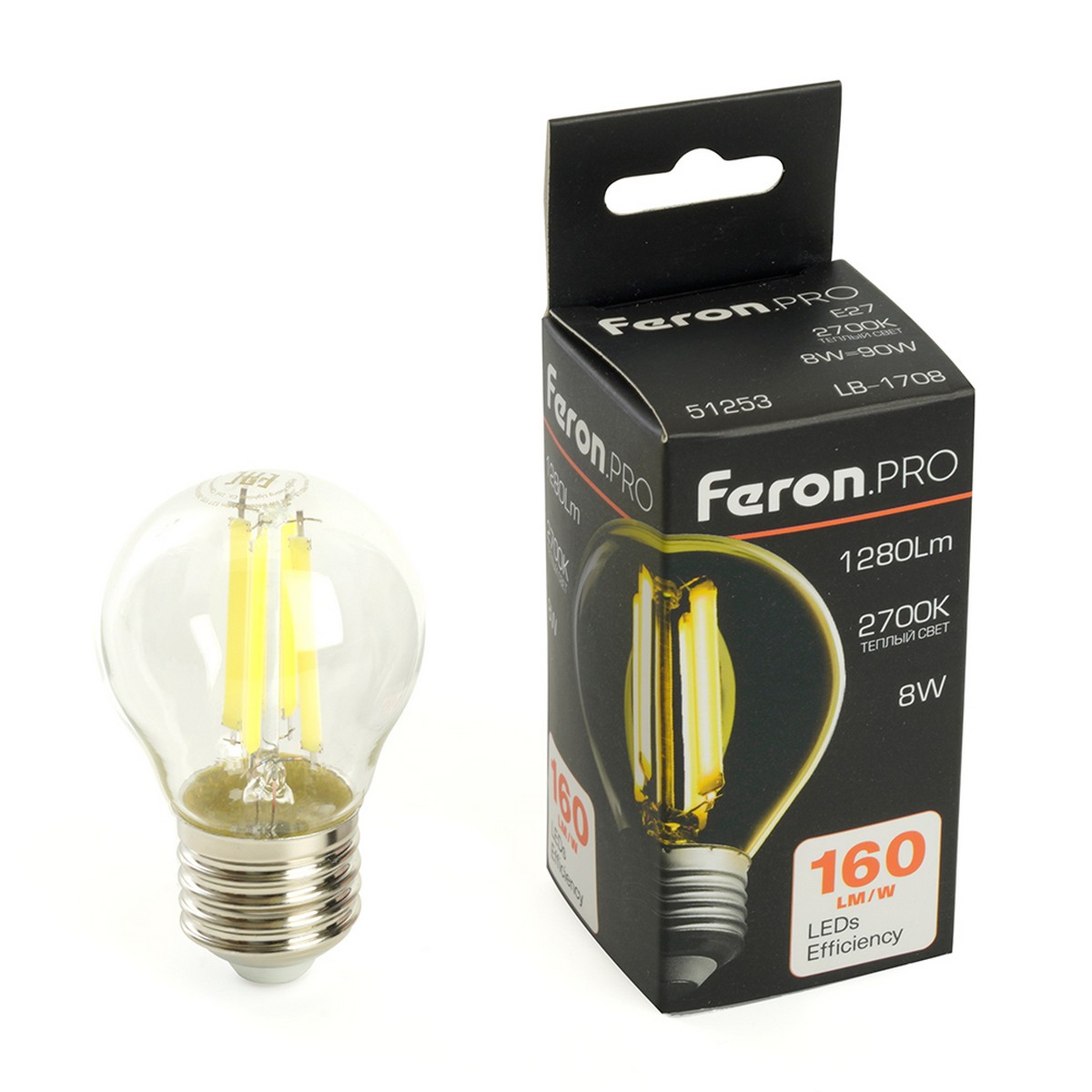 E27 Лампа светодиодная Feron.PRO LB-1708 Шарик E27 8W 175-265V 2700K 51253 