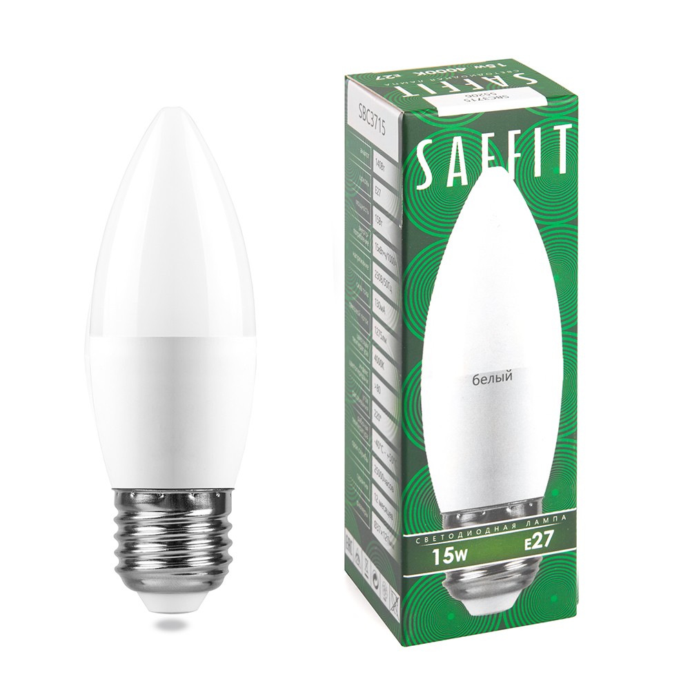 E27 Лампа светодиодная SAFFIT SBC3715 Свеча E27 15W 4000K 55206 