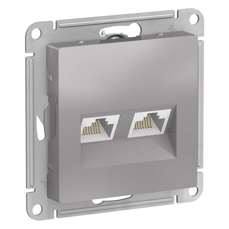 AtlasDesign Алюминий Розетка компьютерная Systeme Electric AtlasDesign Алюминий двойная RJ45+RJ45, кат.5E, ATN000385