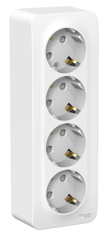 Blanca белые розетки и выключатели Розетка SE Blanca 4-ая Белый наружный с/з со шторками изолир. пластина BLNRA011411