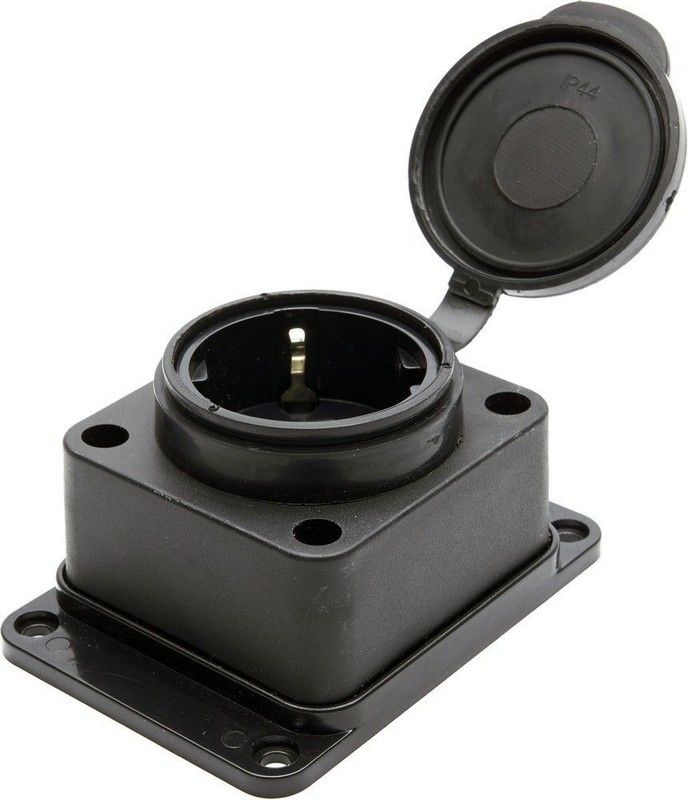 Колодки и удлинители, тройники Розетка настенная 1-местная с/з STEKKER RST16-31-44 каучук 250В 16А IP44 черный 39018 