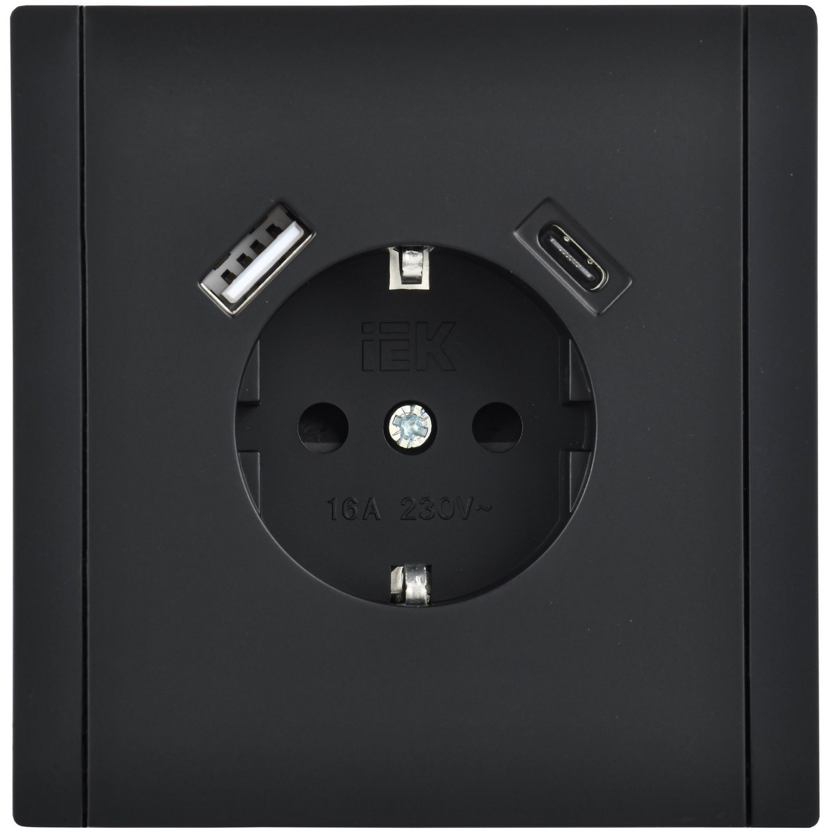 IEK FORTE&PIANO Черный Розетка IEK FORTE&PIANO Черный с/з со шт винтовое крепление 16А USB A+C 18Вт FP147