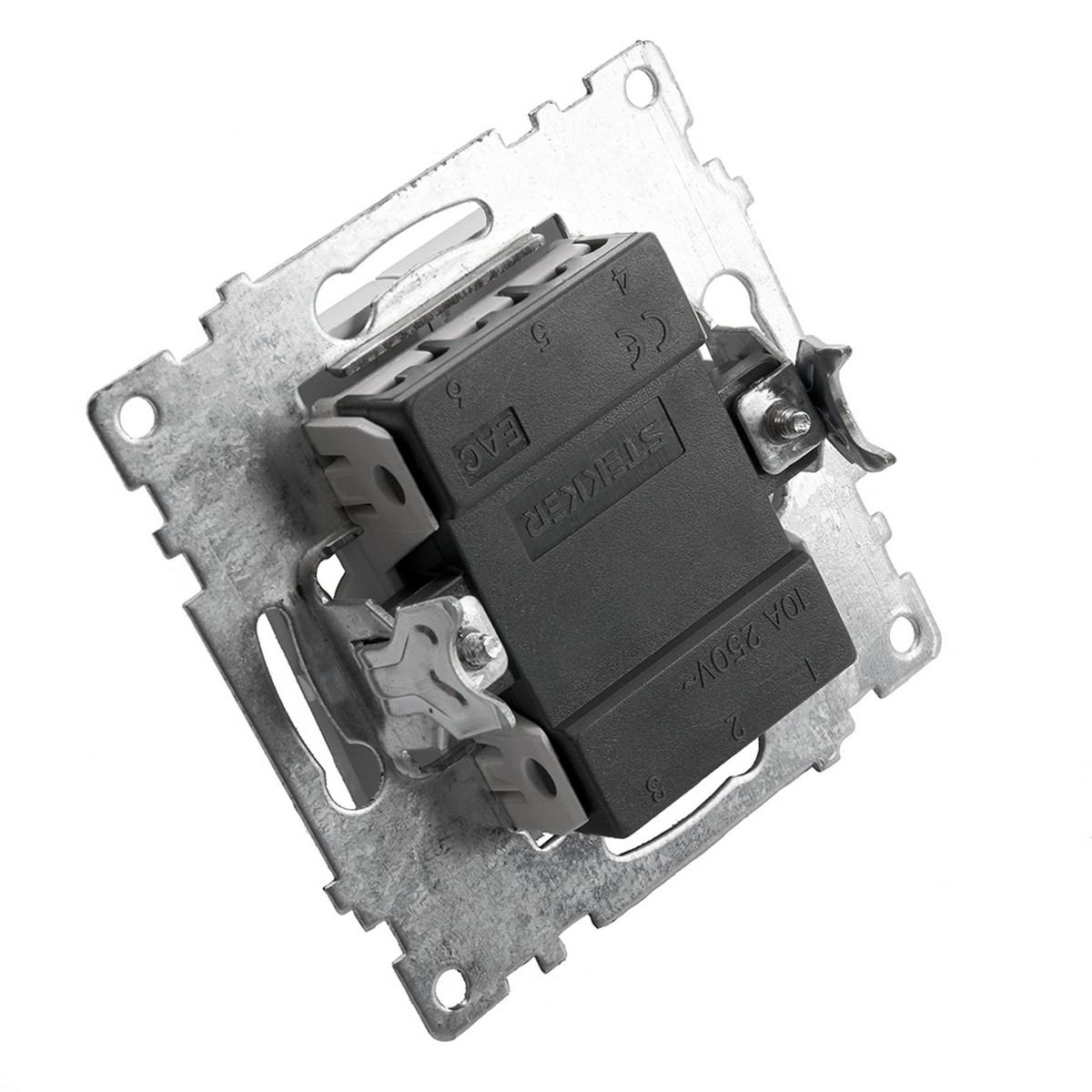 Катрин - Розетки и выключатели Stekker Выключатель 2-клавишный STEKKER GLS10-7104-03 250V 10А Катрин серебро 39578