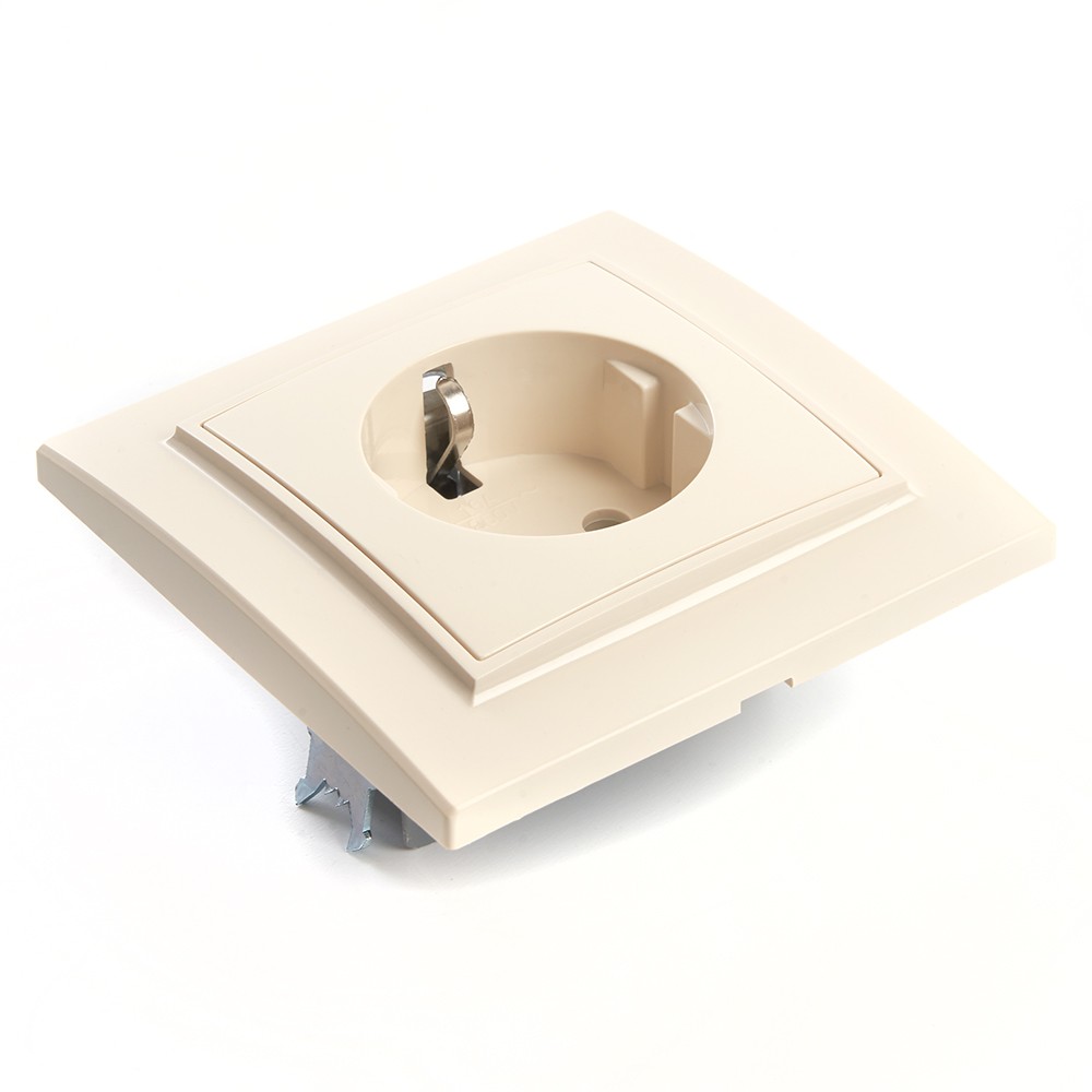 Эрна - Розетки и выключатели Stekker Розетка 1-местная с/з STEKKER PST16-9010-02 16А с защ. шторкой Эрна слоновая кость с рамкой 39236