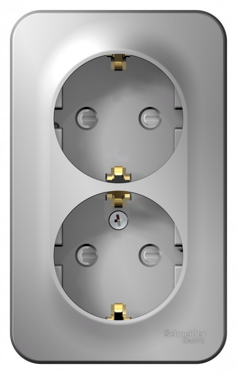 Blanca алюминий розетки и выключатели Розетка SE Blanca 2-ая Алюминий наружный с/з со шторками изолир. пластина BLNRA011213