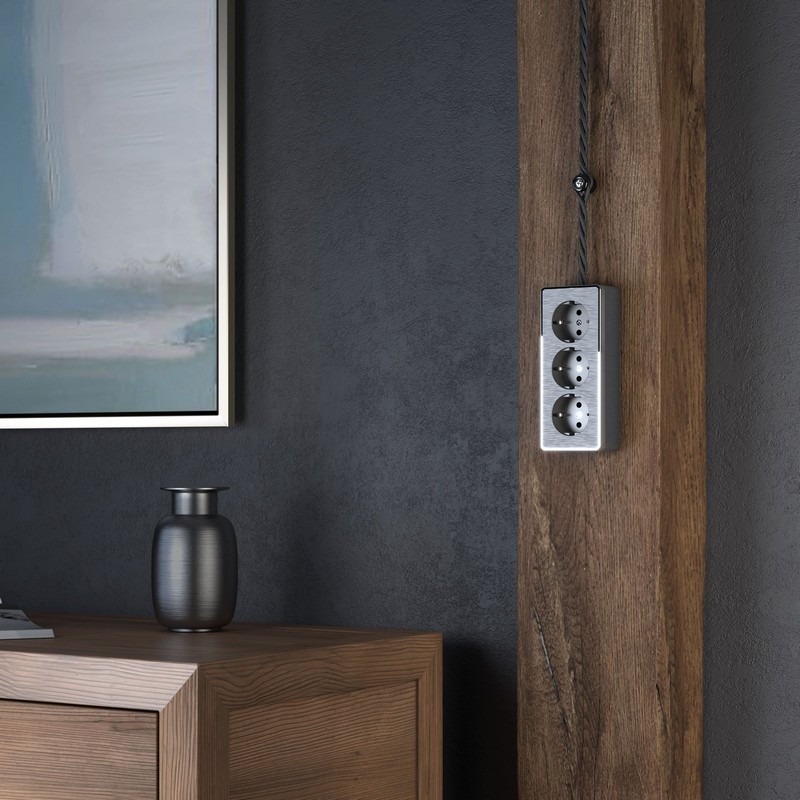 Werkel Gallant графит рифленный Розетка Werkel  3-я с заземлением и шторками Gallant (графит рифленый) W5073104