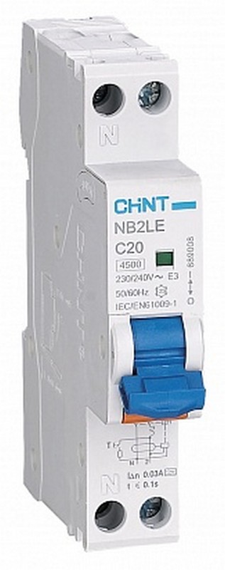 CHINT Дифференциальный автомат CHINT NB2LE 1P+N 20A 30mA 1мод., х-ка С, электронный тип AС, 6kA 689003 
