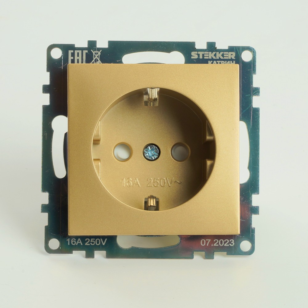 Катрин - Розетки и выключатели Stekker Розетка 1-местная с/з STEKKER GLS16-7110-08 250V 16А с защ. шторкой Катрин золото 49224