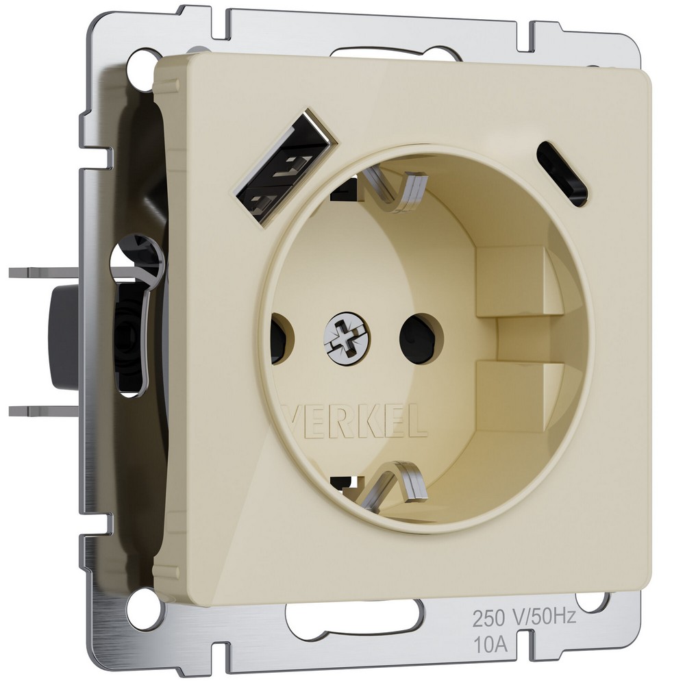 Werkel айвори акрил Розетка Werkel с заземлением, шторками и USB тип A+C (айвори акрил) W11717430