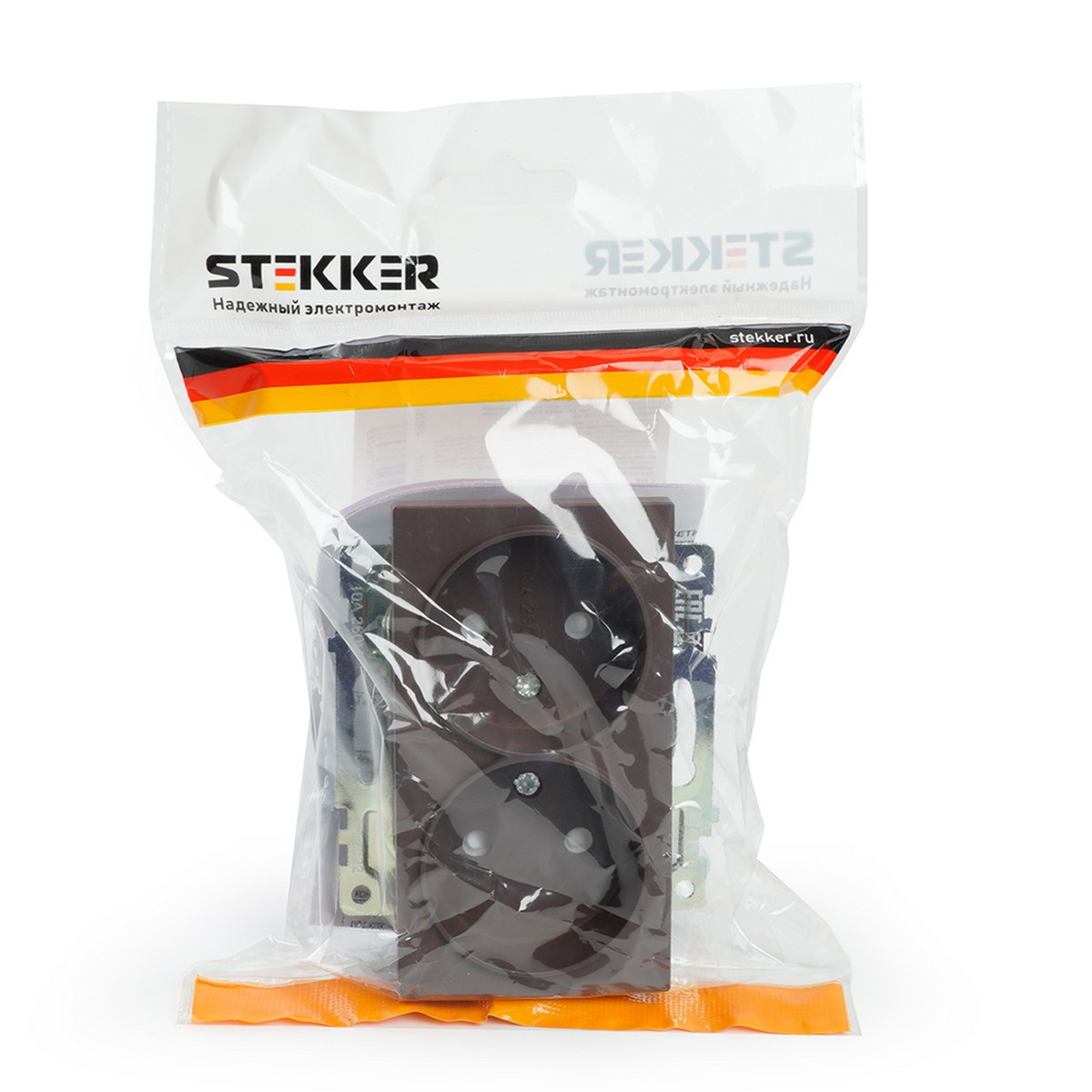 Катрин - Розетки и выключатели Stekker Розетка 2-местная б/з STEKKER GLS10-7113-04 250V 10А с защ. шторкой Катрин шоколад 49026