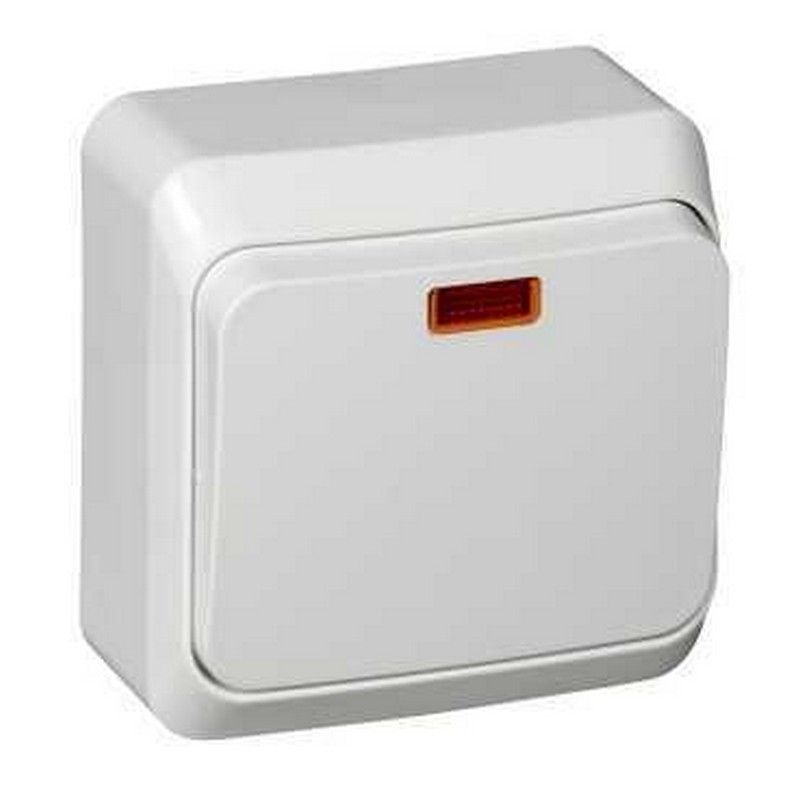 Этюд Белый Переключатель 1-клавишный Systeme Electric Этюд наружный Белый с подсветкой BA10-007B