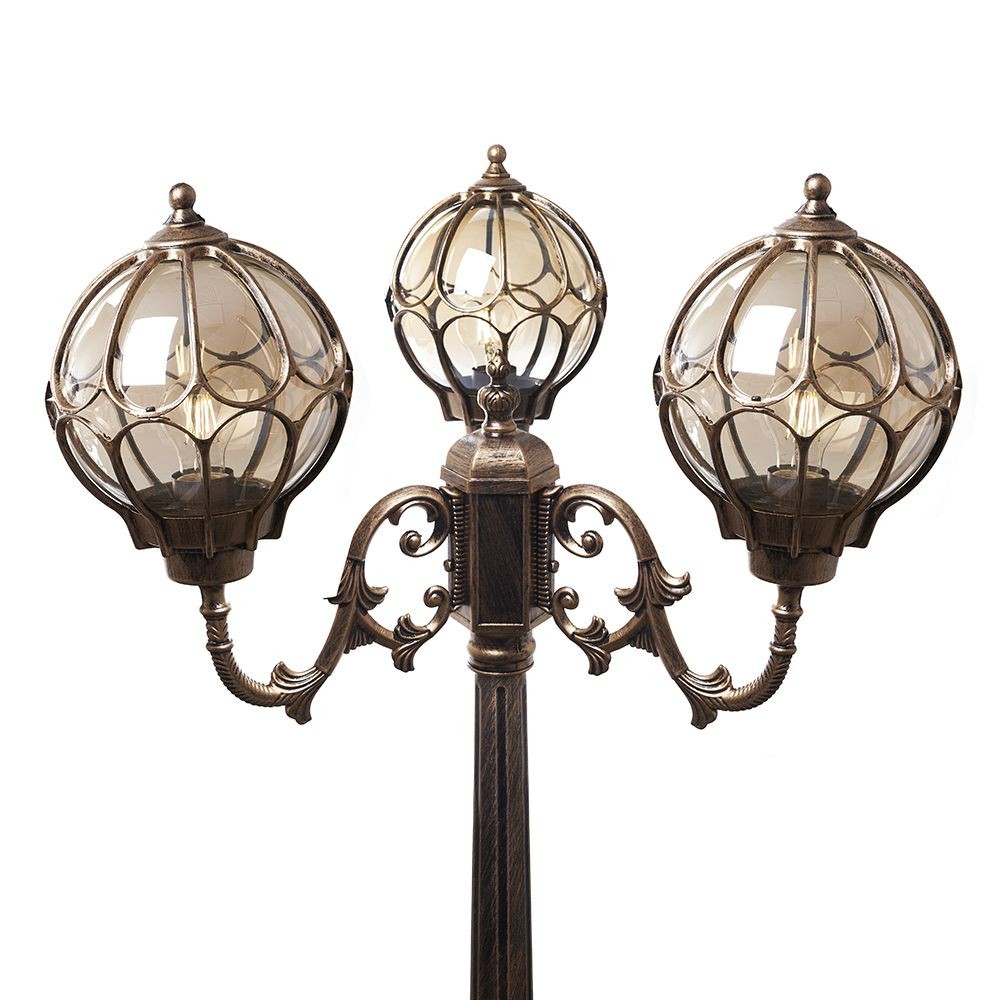 Уличные светильники столб Светильник садово-парковый Feron PL3809 круглый столб 3*60W 230V E27 черное золото 11390 