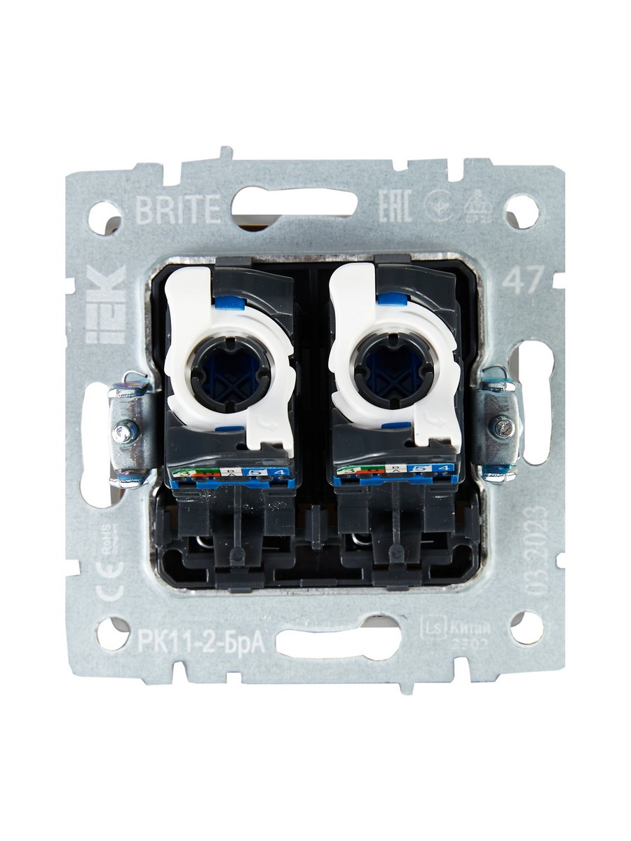 IEK Brite Алюминий Розетка компьютерная IEK BRITE BASE Алюминий 2-ая RJ45 кат.6 РК11-2-БрА BR-K20-2-K47