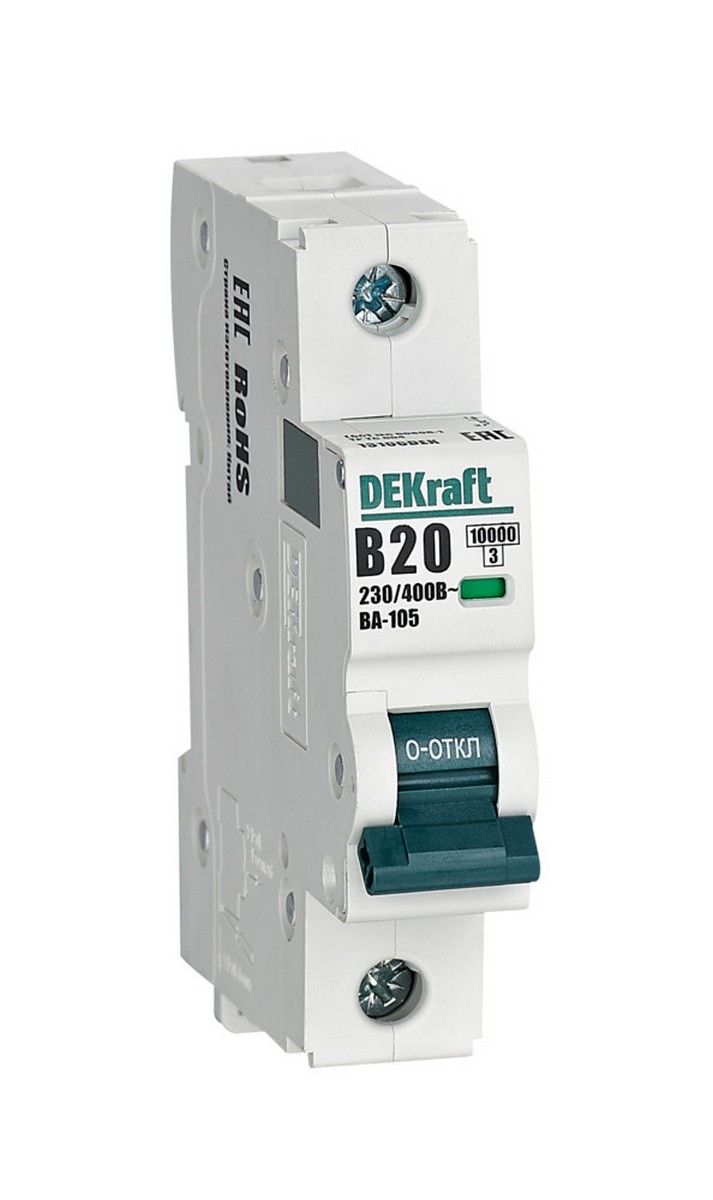 1 полюсные (однополюсные) Автоматический выключатель Dekraft ВА105-1P-020A-B 13106DEK 