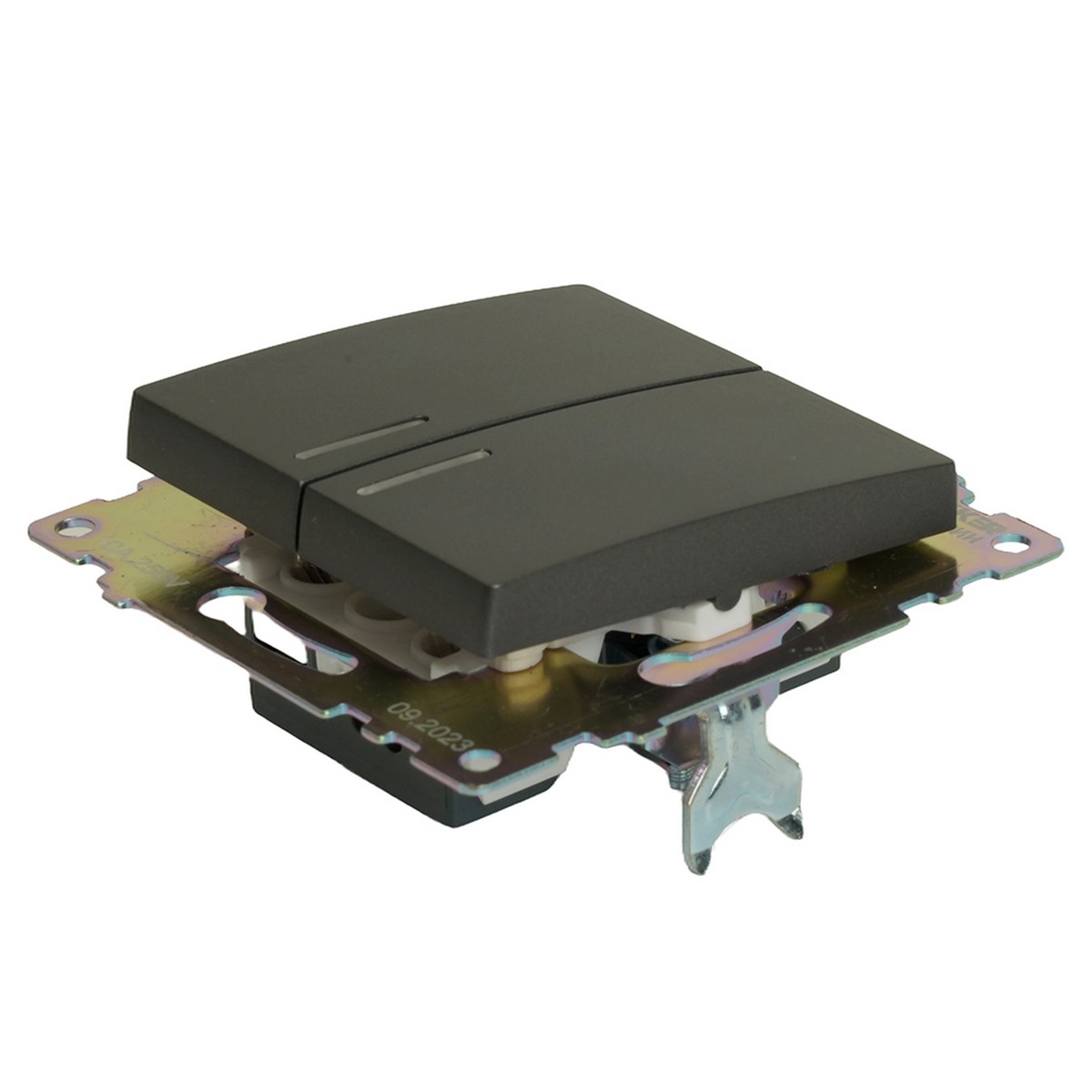 Катрин - Розетки и выключатели Stekker Выключатель 2-клавишный c индикатором STEKKER GLS10-7102-06 10А Катрин графит 49409