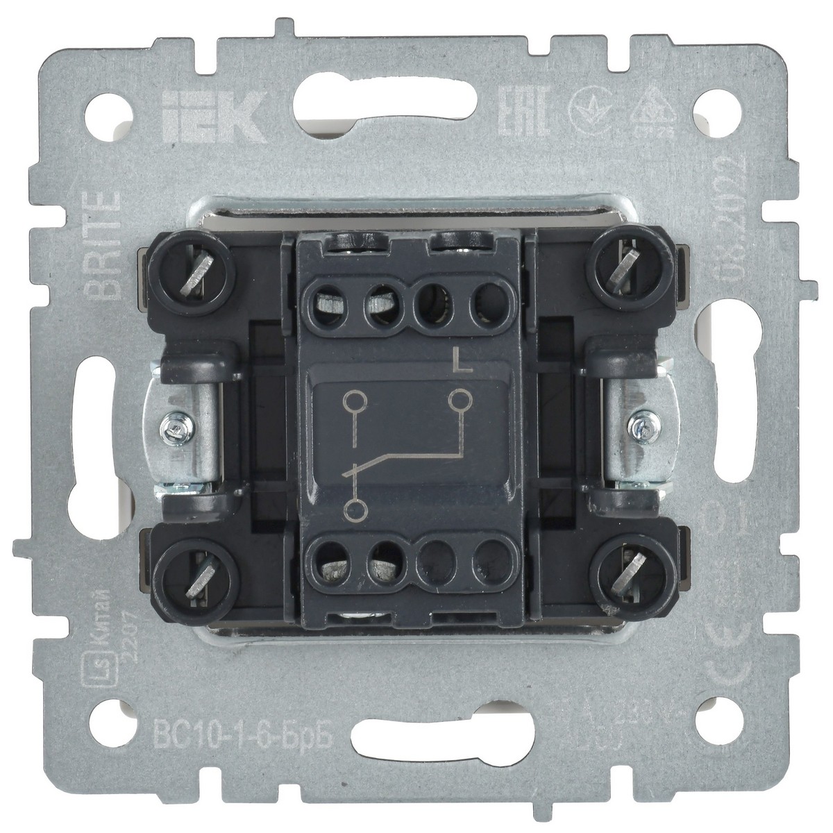 IEK Brite Белый Выключатель IEK BRITE 1-клавишный проходной 10А ВС10-1-6-БрБ белый BR-V12-0-10-K01