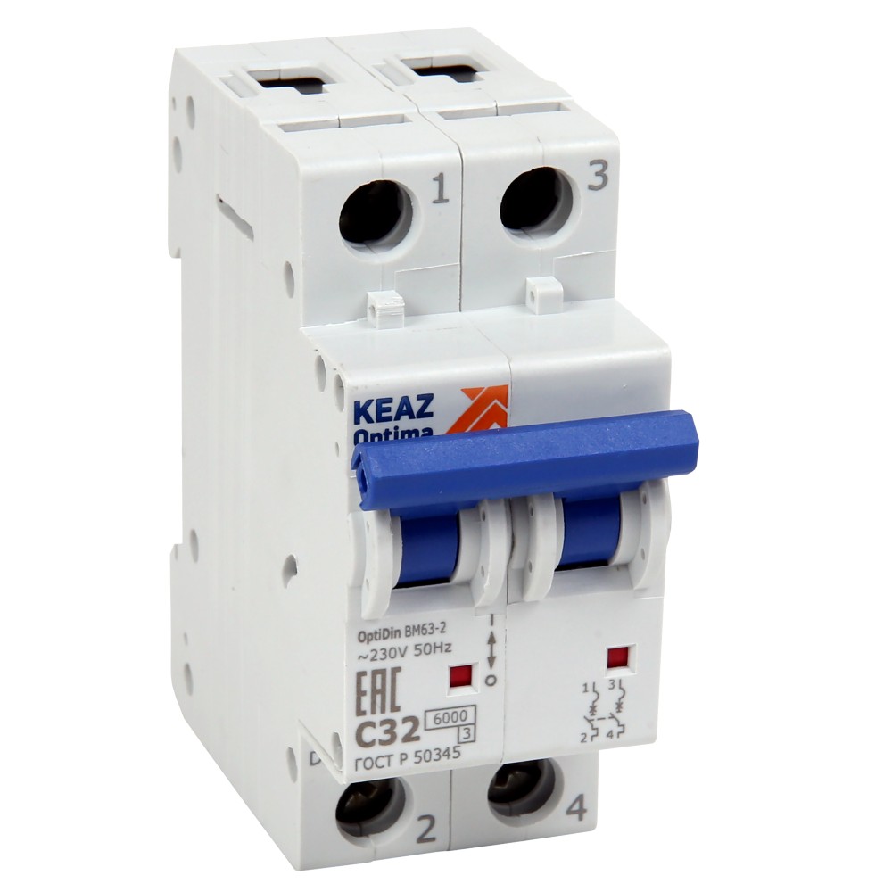 КЭАЗ Автоматический выключатель КЭАЗ OptiDin BM63 2P 40A C 6кА AC (BM63-2C40-УХЛ3) 260606 