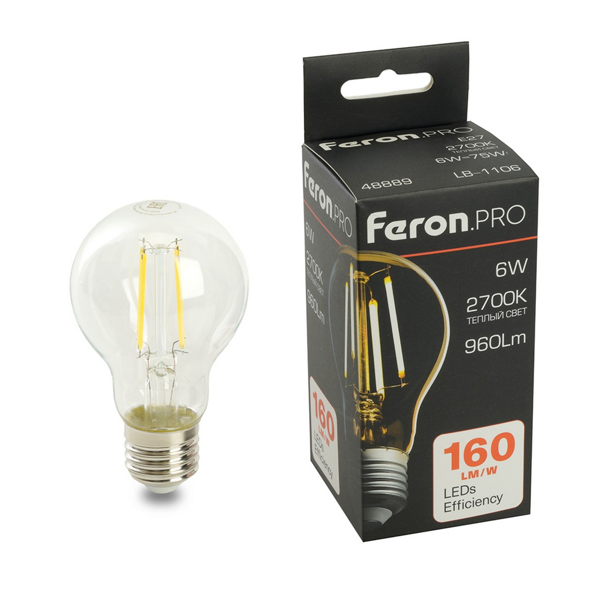 E27 Лампа светодиодная Feron.PRO LB-1106 Шар E27 6W 175-265V 2700K 48889 