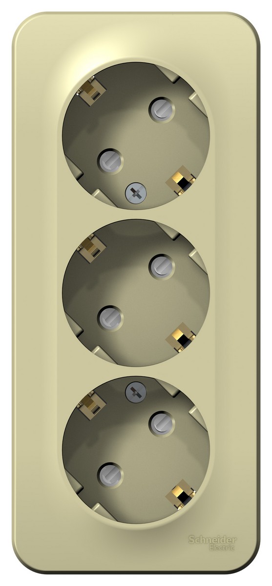 Blanca бежевые розетки и выключатели Розетка SE Blanca 3-ая Бежевый наружный с/з со шторками изолир. пластина BLNRA011317