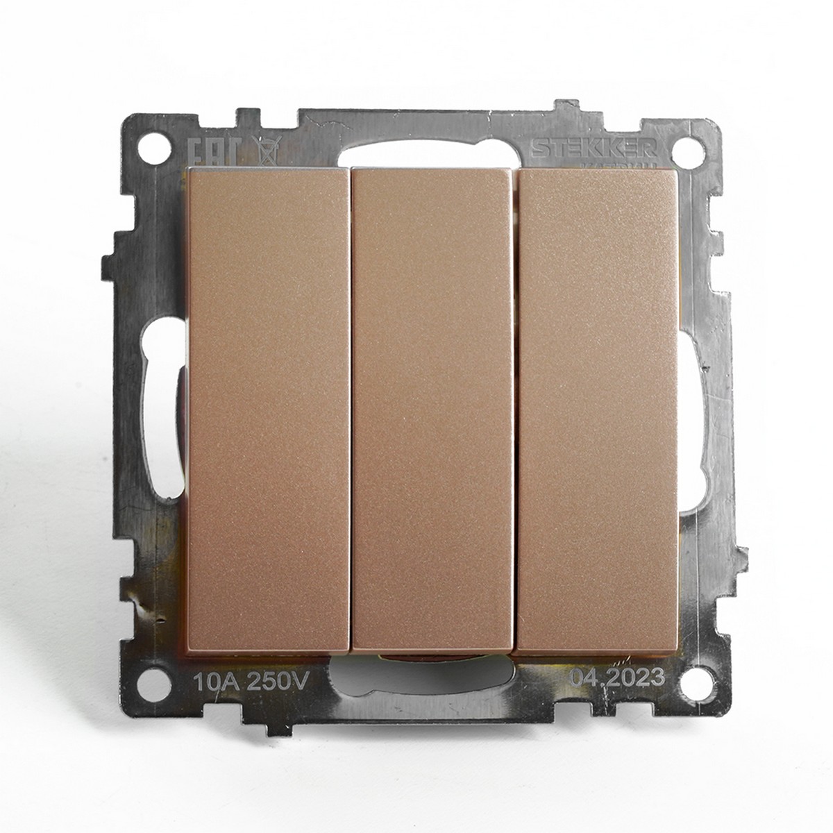 Катрин - Розетки и выключатели Stekker Выключатель 3-клавишный STEKKER GLS10-7108-02 250V 10А Катрин шампань 49174