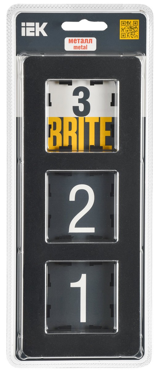 IEK Brite Рамки Рамка IEK BRITE DECOR Черный металл. скругл.угол 3-м РУ-3-1-Бр RE BR-M32-M-01-K02