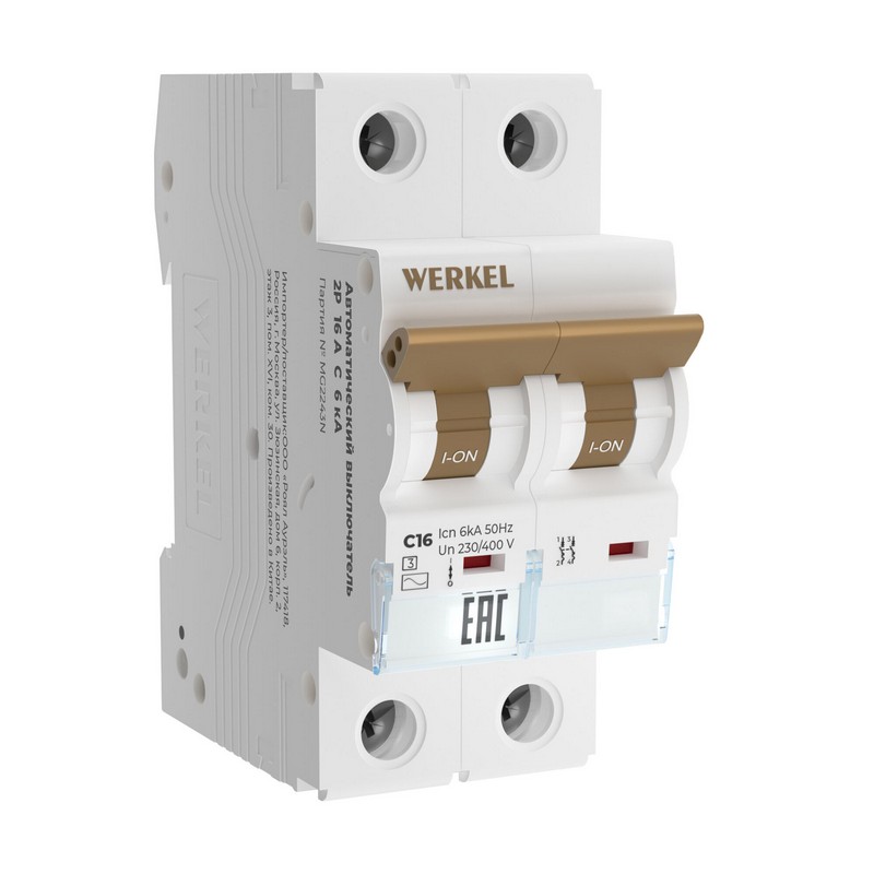 Werkel Автоматический выключатель Werkel 2P 16 A C 6 кА W902P166