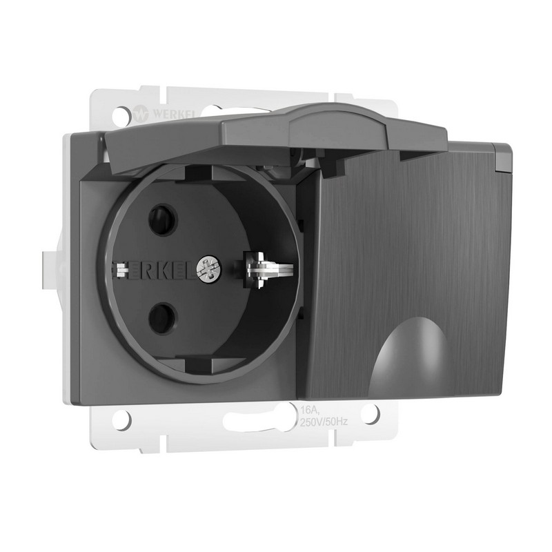 Werkel Графит рифленый механизмы Розетка Werkel двойная влагозащ. с зазем. с защит. крышками и шторками (графит рифленый) W1172204
