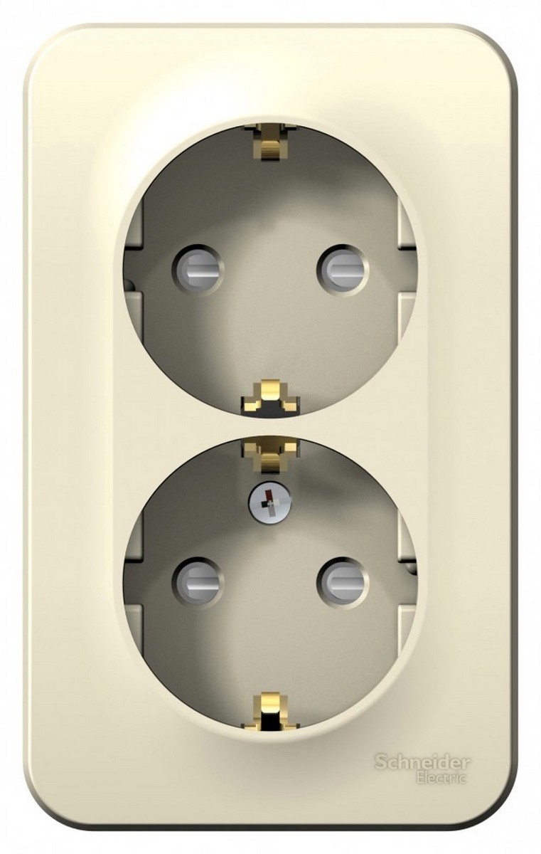 Blanca молочные розетки и выключатели Розетка SE Blanca 2-ая Молочная наружный с/з со шторками изолир. пластина BLNRA011212