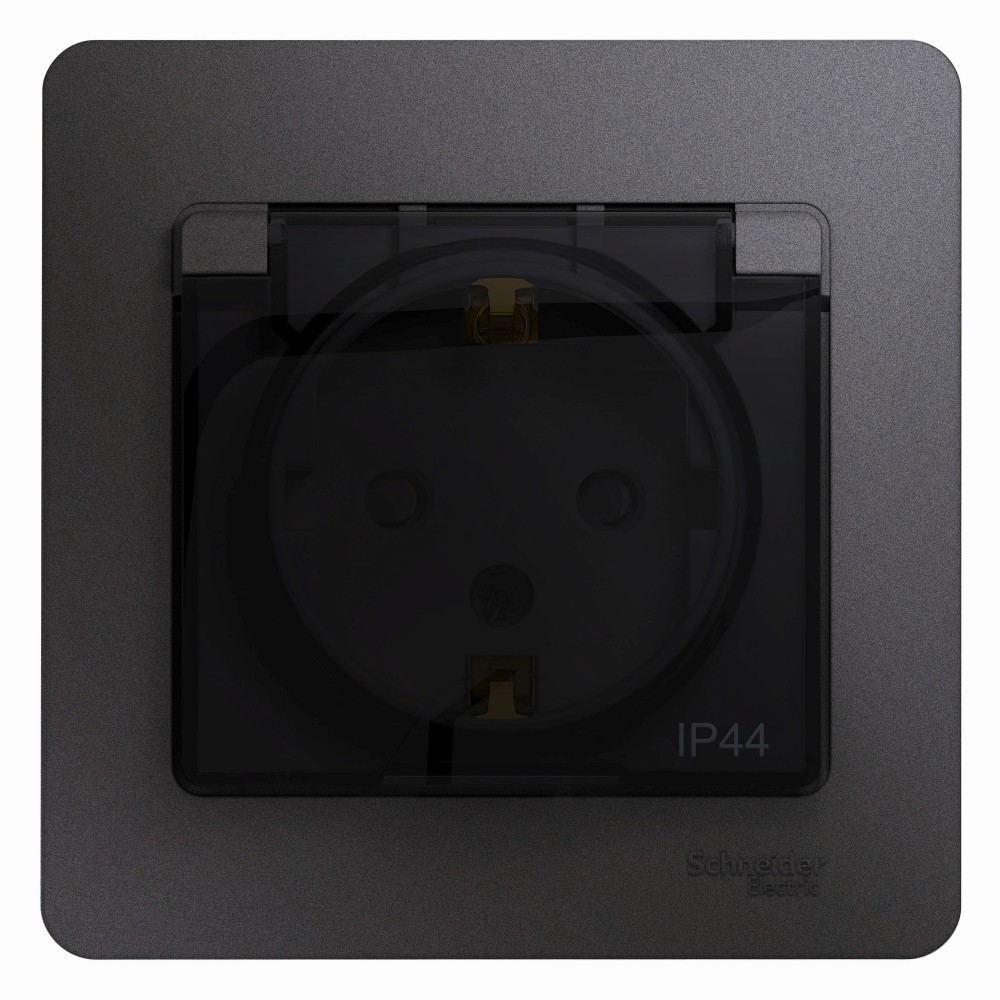 Glossa Графит Розетка Systeme Electric Glossa Графит с-з со шторками с крышкой IP44 GSL001348