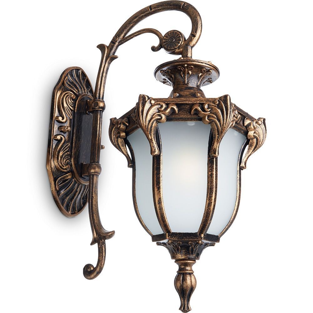 Уличные настенные светильники Светильник садово-парковый Feron PL4042 на стену вниз 60W E27 230V IP44 черное золото 11422