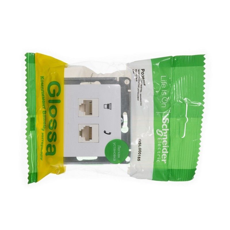 Glossa Белый Розетка Systeme Electric Glossa Белый RJ11+RJ45  2-я кат.5E GSL000185