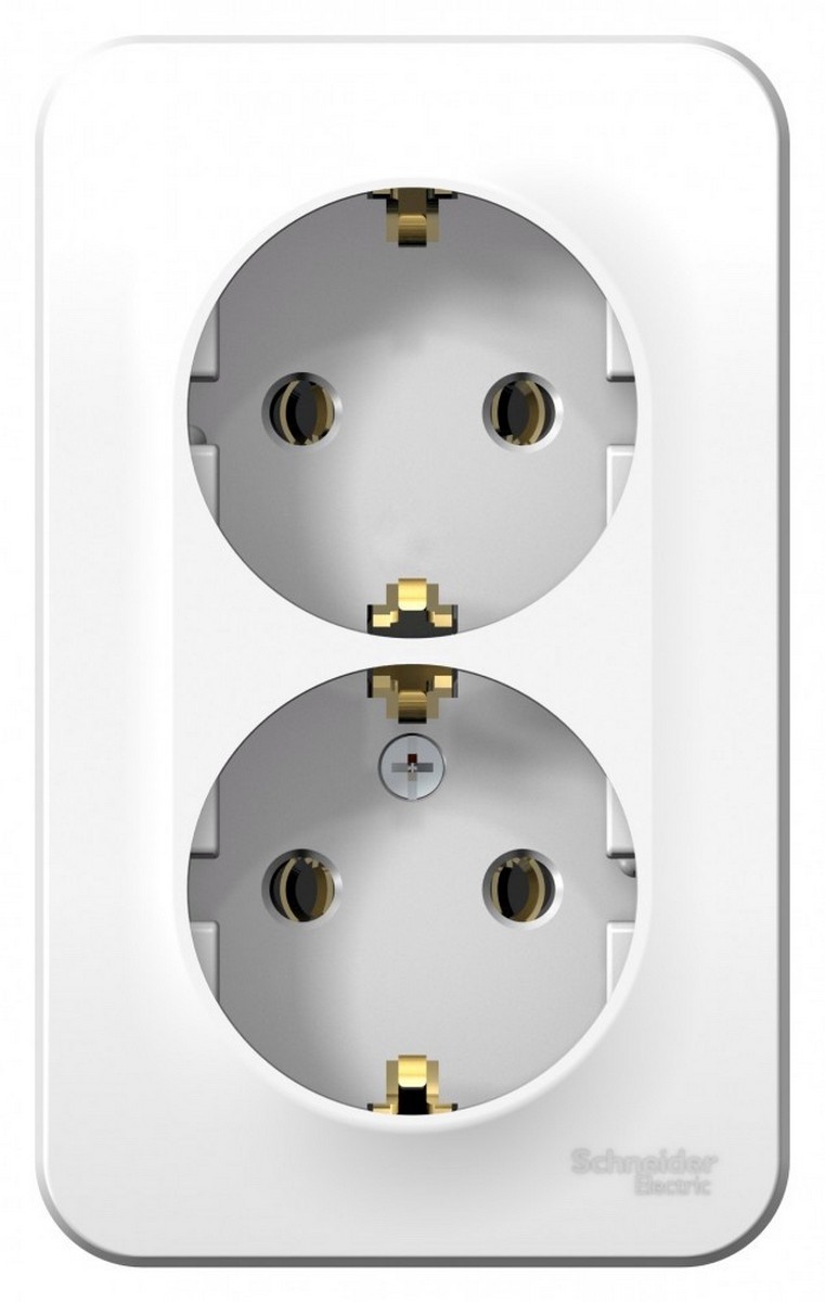 Blanca белые розетки и выключатели Розетка SE Blanca 2-ая Белый наружный с/з без шторок BLNRA010201