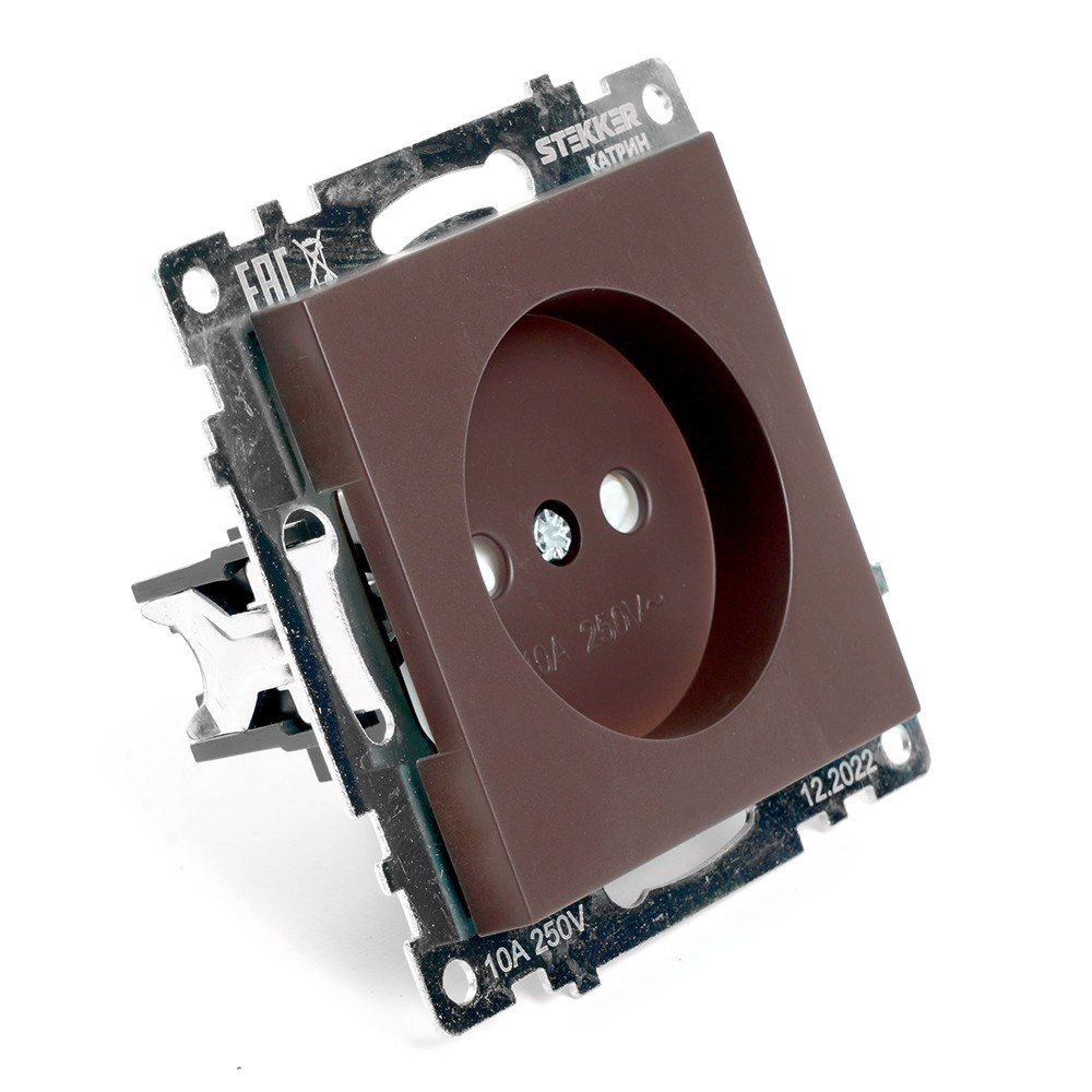 Катрин - Розетки и выключатели Stekker Розетка 1-местная б/з STEKKER GLS10-7109-04 250V 10А с защ. шторкой Катрин шоколад 49025